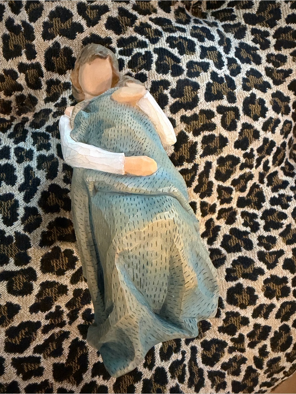 Handcrafted Mother and Child Figurine in green tones Willow brand “the quilt”